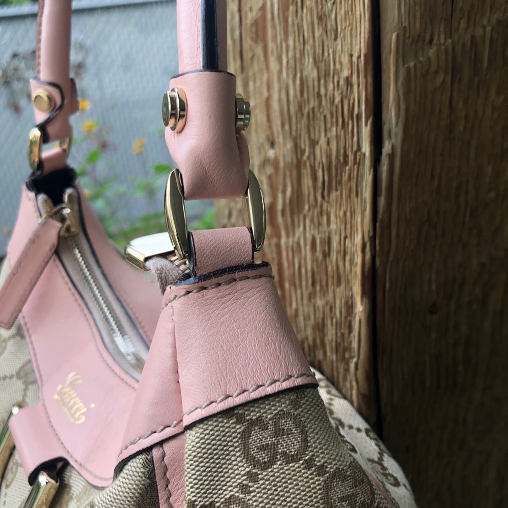 Pink Leather GG Canvas D-Ring Hobo Bag. 💫 - Picture 4 of 11